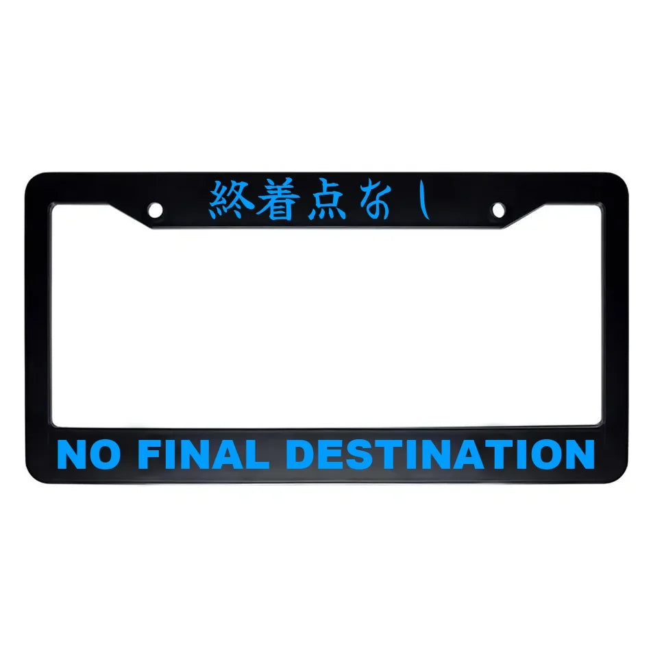 No Final Destination ABS Black Plastic Kanji Japanese License Plate Frame - Blue Text