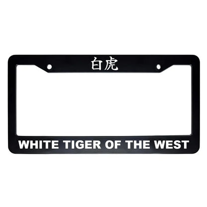 White Tiger of the West ABS Black Plastic Kanji Japanese License Plate Frame - White Text