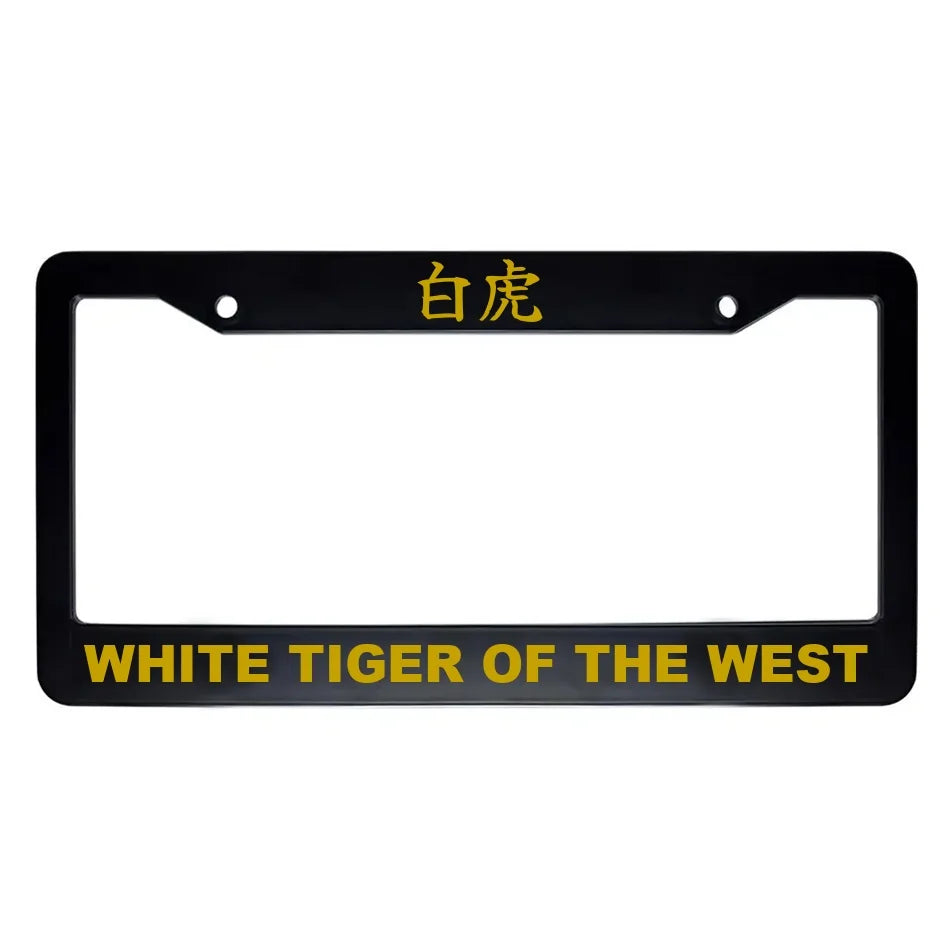 White Tiger of the West ABS Black Plastic Kanji Japanese License Plate Frame - Gold Text