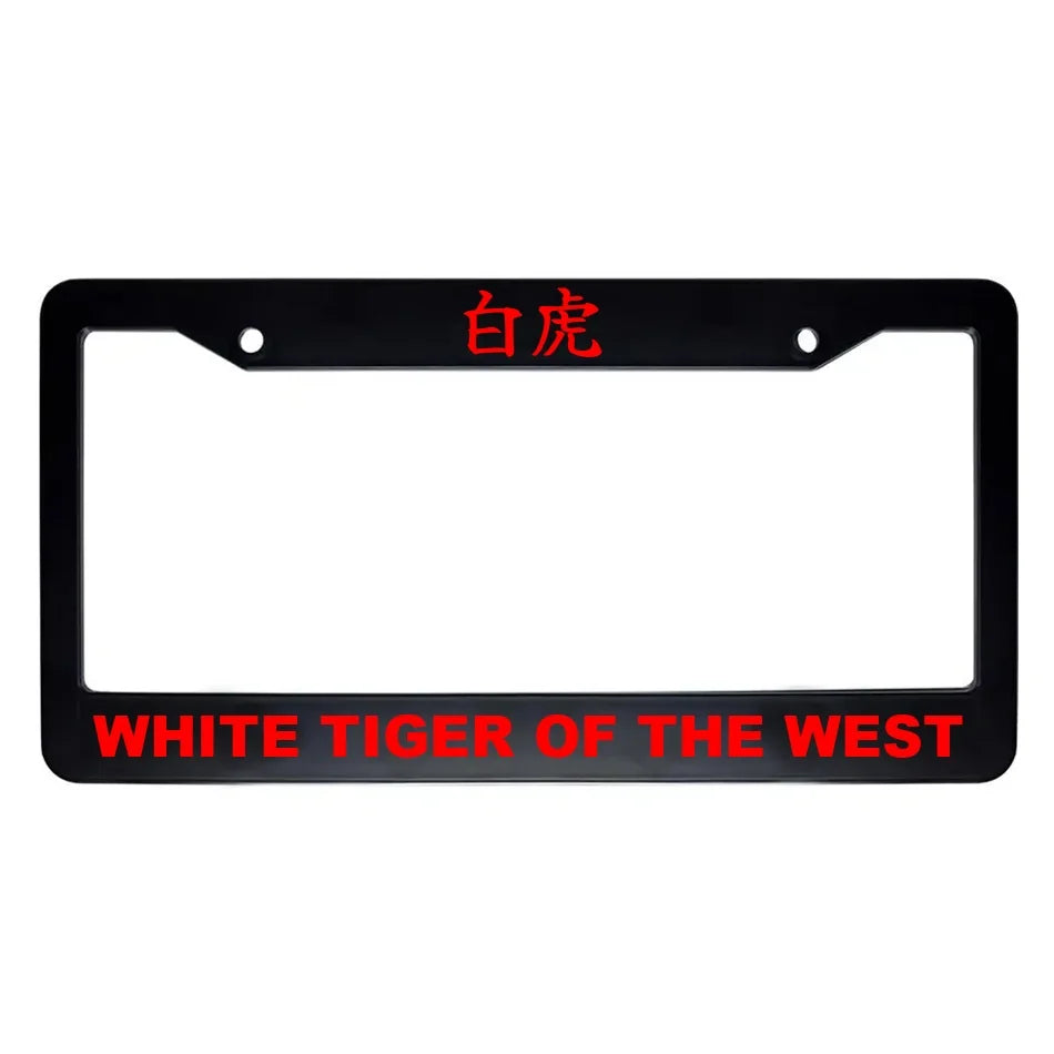 White Tiger of the West ABS Black Plastic Kanji Japanese License Plate Frame - Red Text