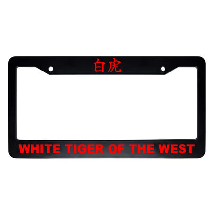 White Tiger of the West ABS Black Plastic Kanji Japanese License Plate Frame - Red Text