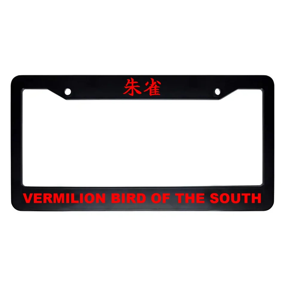 Vermilion Bird of the South ABS Black Plastic Kanji Japanese License Plate Frame - Red Text