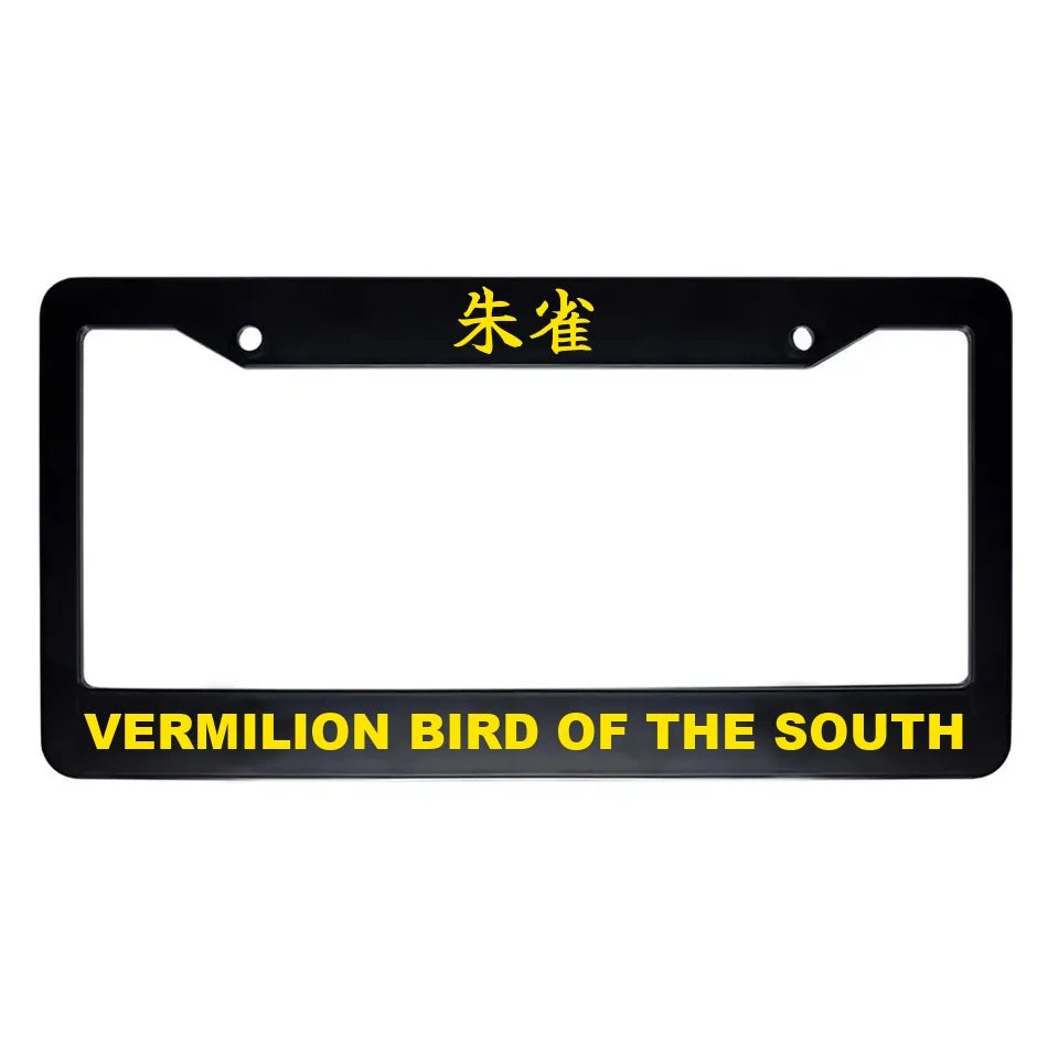 Vermilion Bird of the South ABS Black Plastic Kanji Japanese License Plate Frame - Yellow Text
