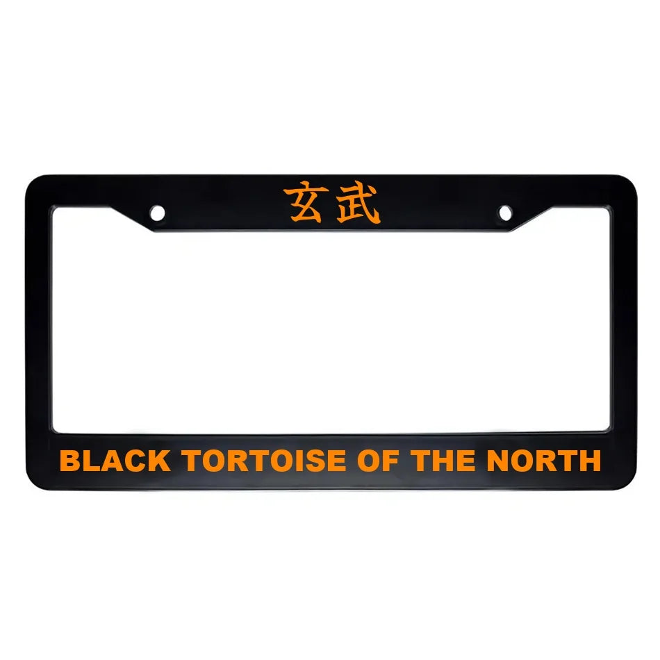Black Tortoise of the North ABS Black Plastic Kanji Japanese License Plate Frame - Orange Text