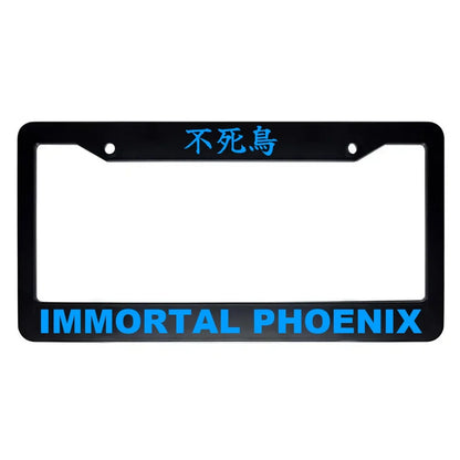 Immortal Phoenix ABS Black Plastic Kanji Japanese License Plate Frame - Blue Text