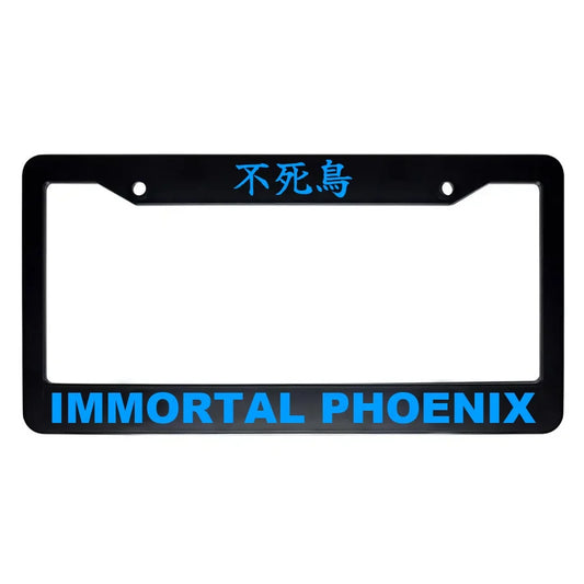Immortal Phoenix ABS Black Plastic Kanji Japanese License Plate Frame - Blue Text