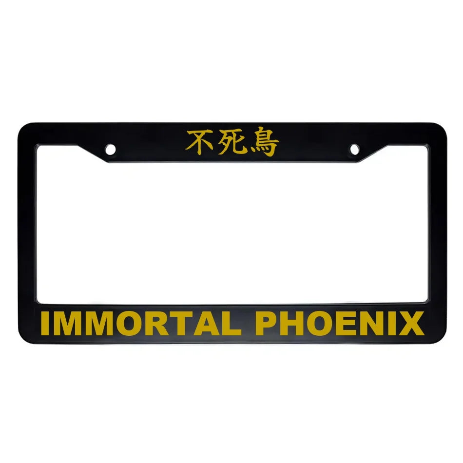Immortal Phoenix ABS Black Plastic Kanji Japanese License Plate Frame - Gold Text