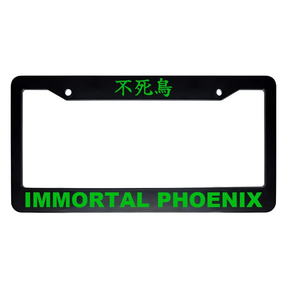 Immortal Phoenix ABS Black Plastic Kanji Japanese License Plate Frame - Green Text