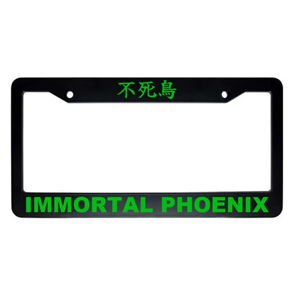 Immortal Phoenix ABS Black Plastic Kanji Japanese License Plate Frame - Green Text