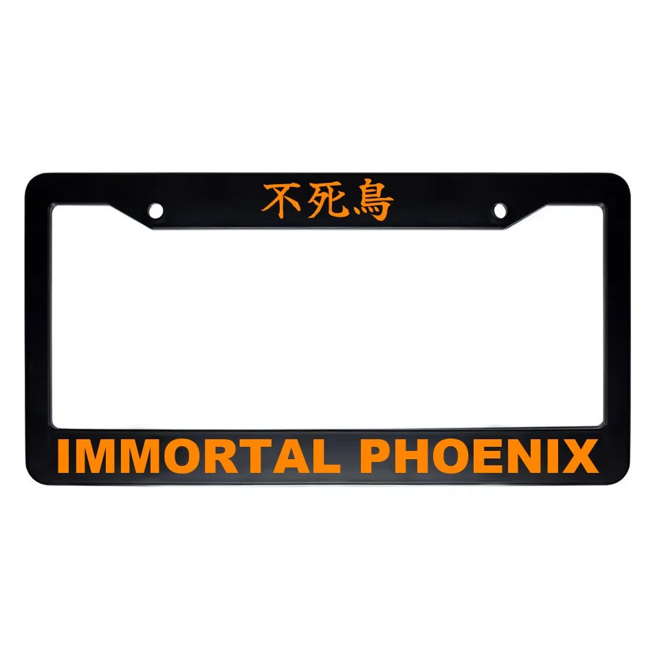 Immortal Phoenix ABS Black Plastic Kanji Japanese License Plate Frame - Orange Text