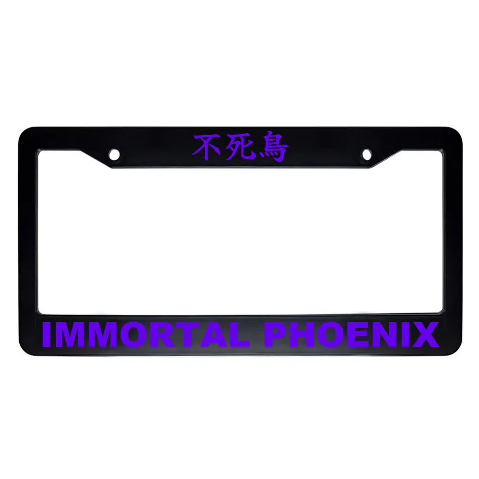 Immortal Phoenix ABS Black Plastic Kanji Japanese License Plate Frame - Purple Text