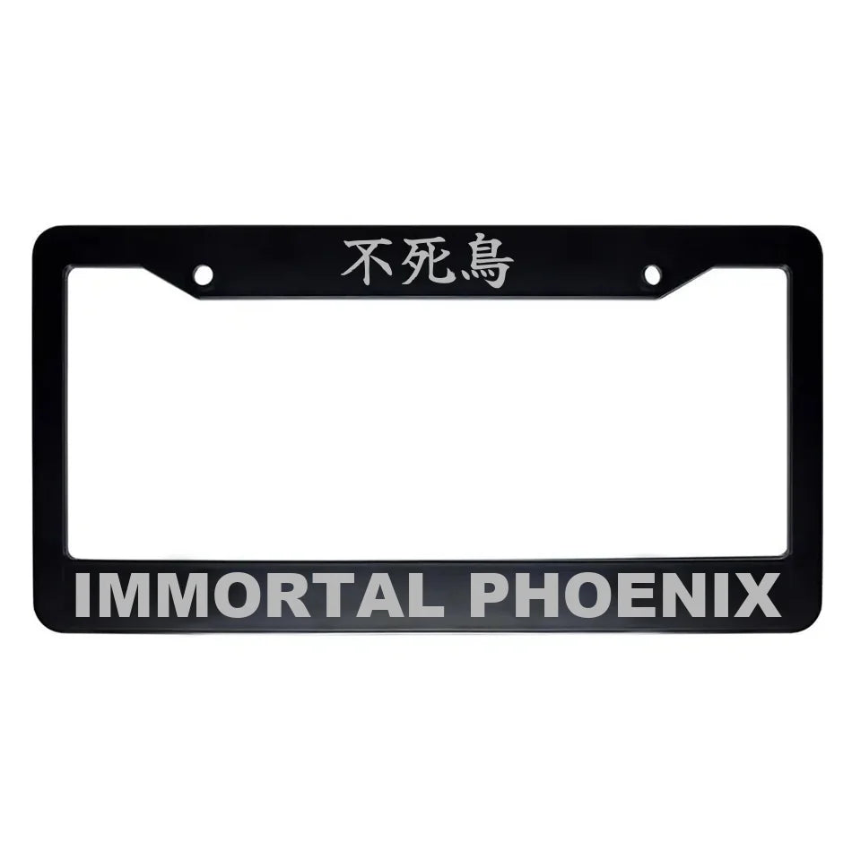 Immortal Phoenix ABS Black Plastic Kanji Japanese License Plate Frame - Silver Text
