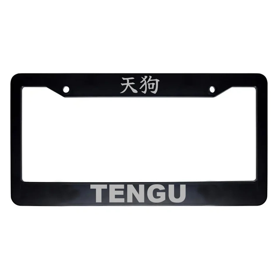 Tengu ABS Black Plastic Kanji Japanese License Plate Frame - Silver Text