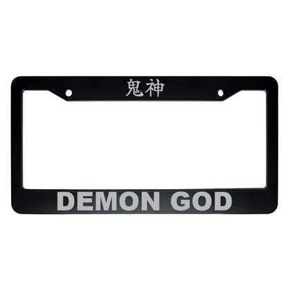Demon God ABS Black Plastic Kanji Japanese License Plate Frame - Silver Text