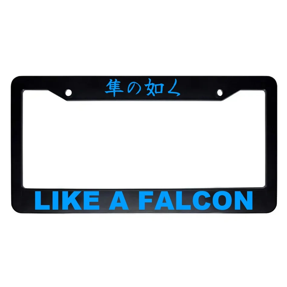 Like a Falcon ABS Black Plastic Kanji Japanese License Plate Frame - Blue Text