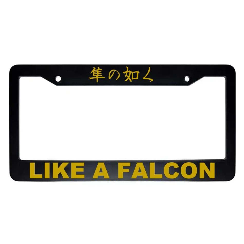 Like a Falcon ABS Black Plastic Kanji Japanese License Plate Frame - Gold Text