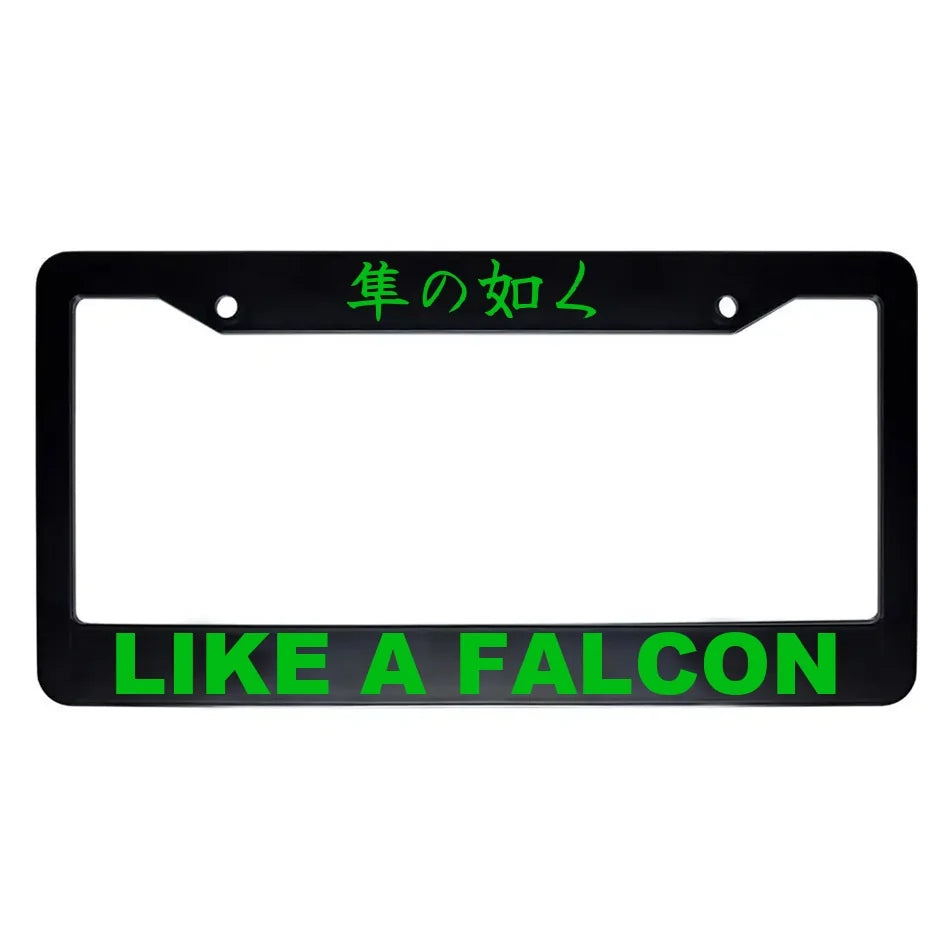 Like a Falcon ABS Black Plastic Kanji Japanese License Plate Frame - Green Text