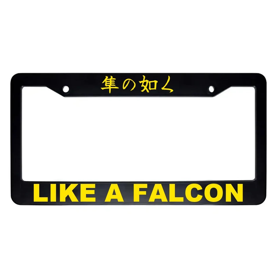 Like a Falcon ABS Black Plastic Kanji Japanese License Plate Frame - Yellow Text