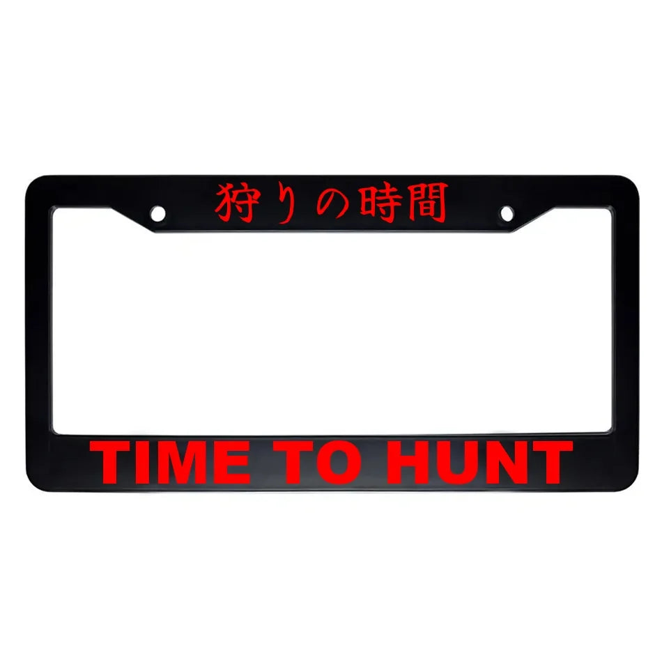 Time to Hunt ABS Black Plastic Kanji Japanese License Plate Frame - Red Text