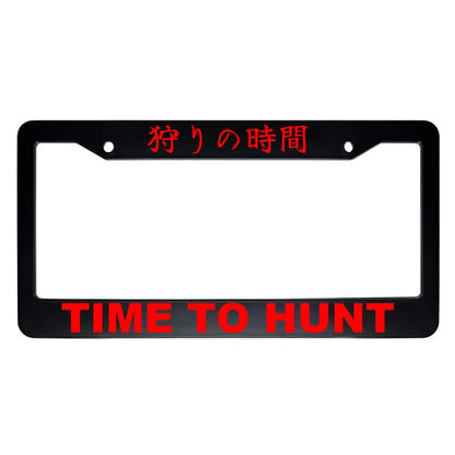 Time to Hunt ABS Black Plastic Kanji Japanese License Plate Frame - Red Text