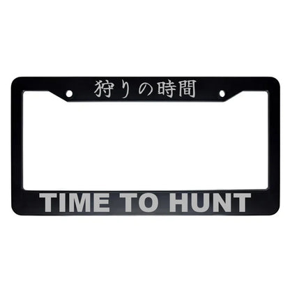 Time to Hunt ABS Black Plastic Kanji Japanese License Plate Frame - Silver Text