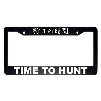 Time to Hunt ABS Black Plastic Kanji Japanese License Plate Frame - White Text