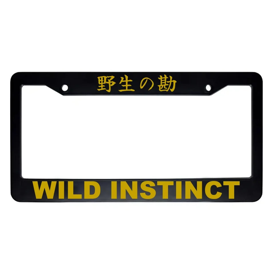 Wild Instinct ABS Black Plastic Kanji Japanese License Plate Frame - Gold Text