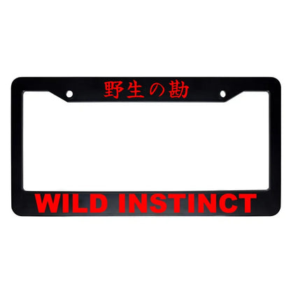 Wild Instinct ABS Black Plastic Kanji Japanese License Plate Frame - Red Text