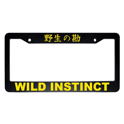 Wild Instinct ABS Black Plastic Kanji Japanese License Plate Frame - Yellow Text