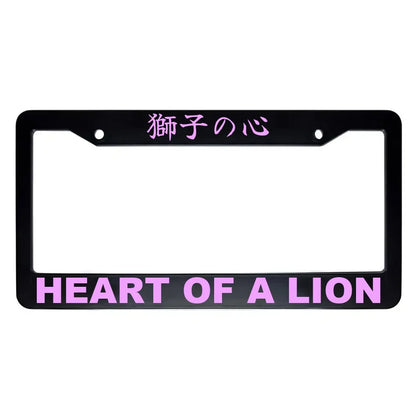 Heart of a Lion ABS Black Plastic Kanji Japanese License Plate Frame - Pink Text
