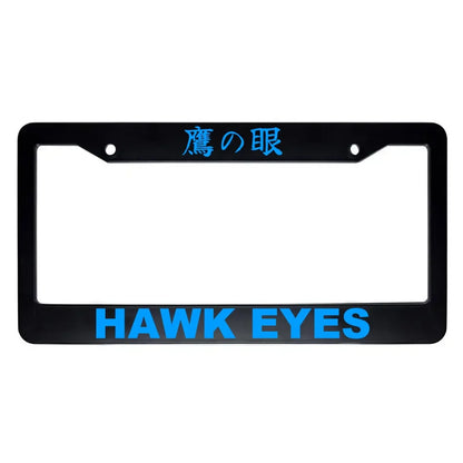 Hawk Eyes ABS Black Plastic Kanji Japanese License Plate Frame - Blue Text