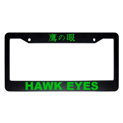Hawk Eyes ABS Black Plastic Kanji Japanese License Plate Frame - Green Text