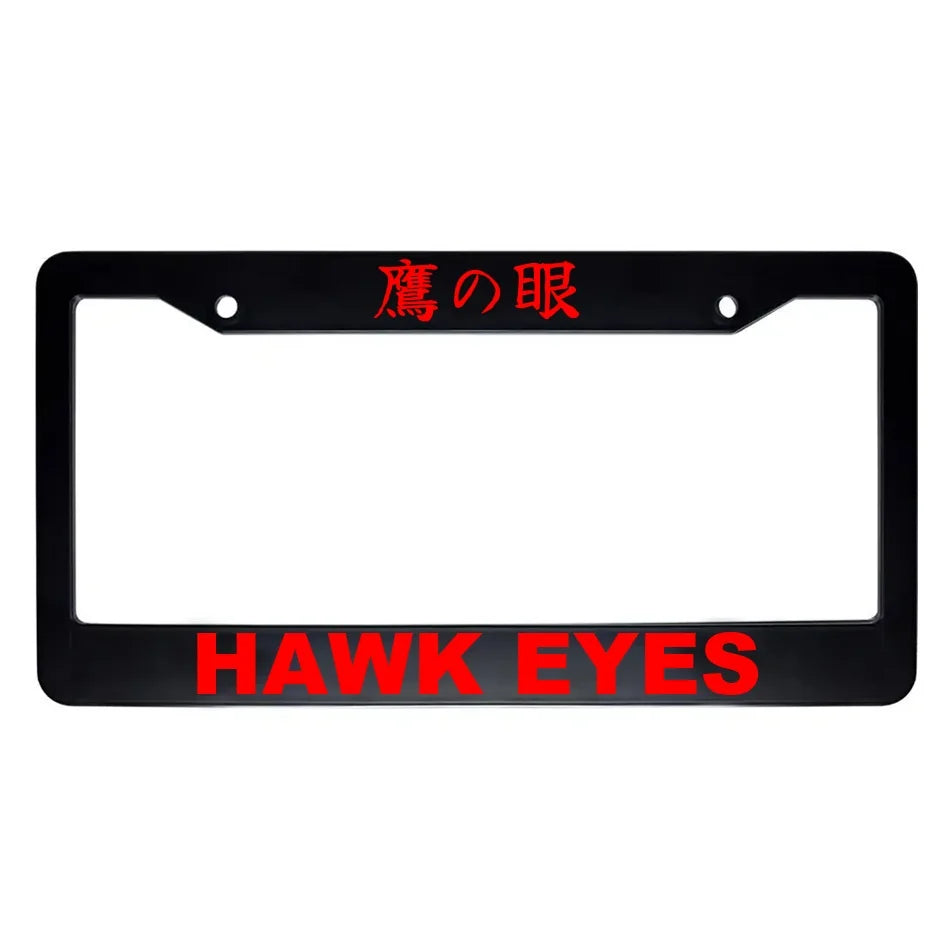 Hawk Eyes ABS Black Plastic Kanji Japanese License Plate Frame - Red Text