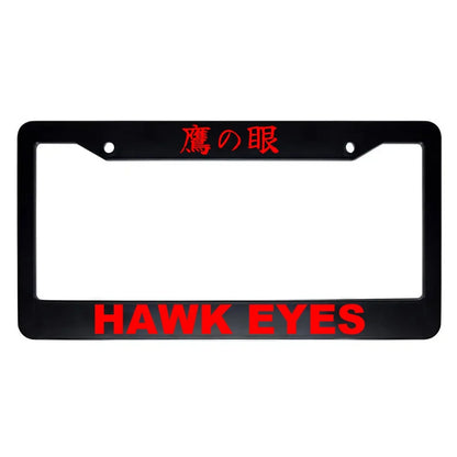 Hawk Eyes ABS Black Plastic Kanji Japanese License Plate Frame - Red Text