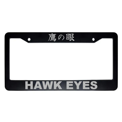 Hawk Eyes ABS Black Plastic Kanji Japanese License Plate Frame - Silver Text