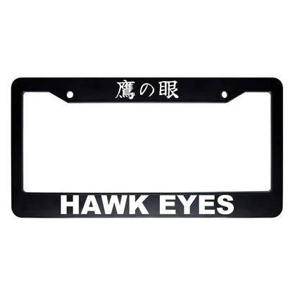 Hawk Eyes ABS Black Plastic Kanji Japanese License Plate Frame - White Text