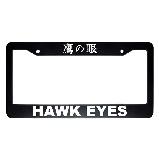 Hawk Eyes ABS Black Plastic Kanji Japanese License Plate Frame - White Text