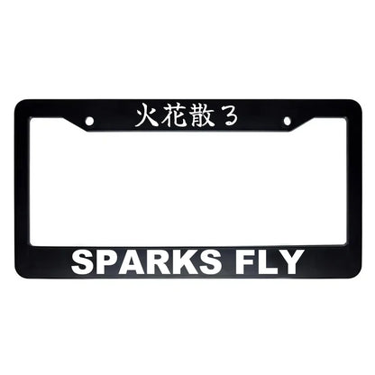 Sparks Fly ABS Black Plastic Kanji Japanese License Plate Frame - White Text