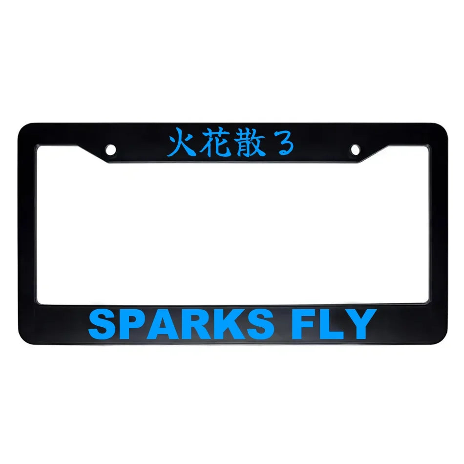 Sparks Fly ABS Black Plastic Kanji Japanese License Plate Frame - Blue Text