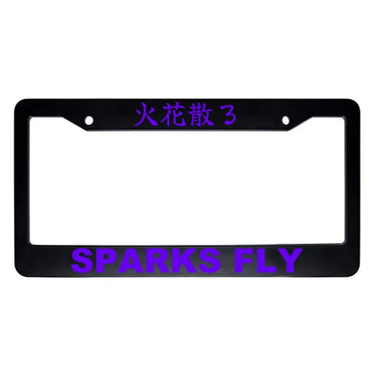 Sparks Fly ABS Black Plastic Kanji Japanese License Plate Frame - Purple Text
