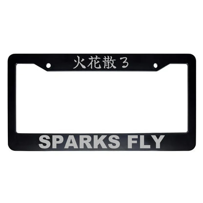 Sparks Fly ABS Black Plastic Kanji Japanese License Plate Frame - Silver Text