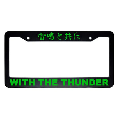With the Thunder ABS Black Plastic Kanji Japanese License Plate Frame - Green Text