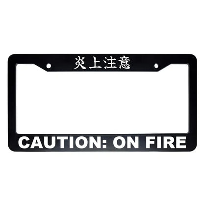 Caution: on Fire ABS Black Plastic Kanji Japanese License Plate Frame - White Text