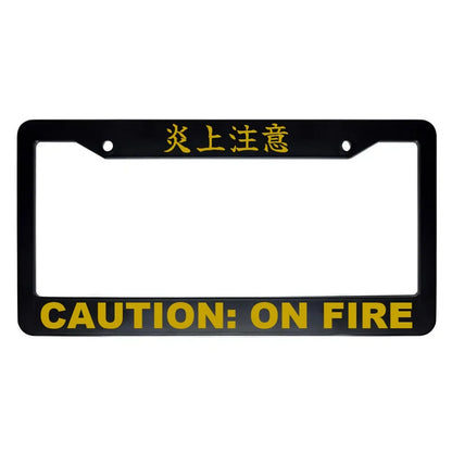 Caution: on Fire ABS Black Plastic Kanji Japanese License Plate Frame - Gold Text