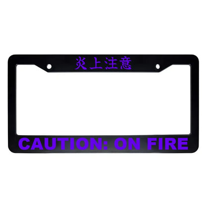 Caution: on Fire ABS Black Plastic Kanji Japanese License Plate Frame - Purple Text