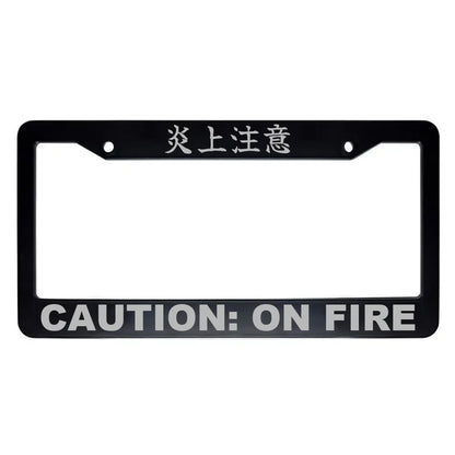 Caution: on Fire ABS Black Plastic Kanji Japanese License Plate Frame - Silver Text