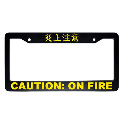 Caution: on Fire ABS Black Plastic Kanji Japanese License Plate Frame - Yellow Text
