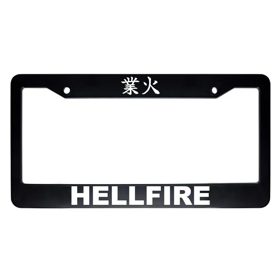Hellfire ABS Black Plastic Kanji Japanese License Plate Frame - White Text