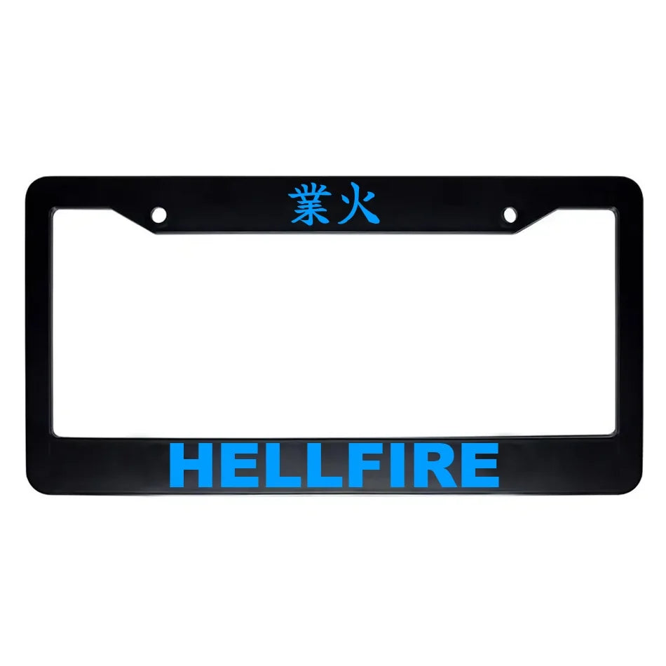 Hellfire ABS Black Plastic Kanji Japanese License Plate Frame - Blue Text