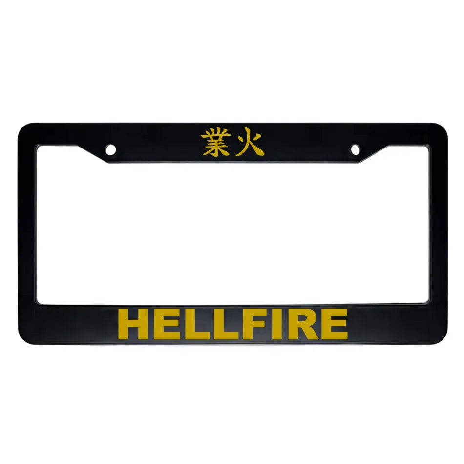 Hellfire ABS Black Plastic Kanji Japanese License Plate Frame - Gold Text